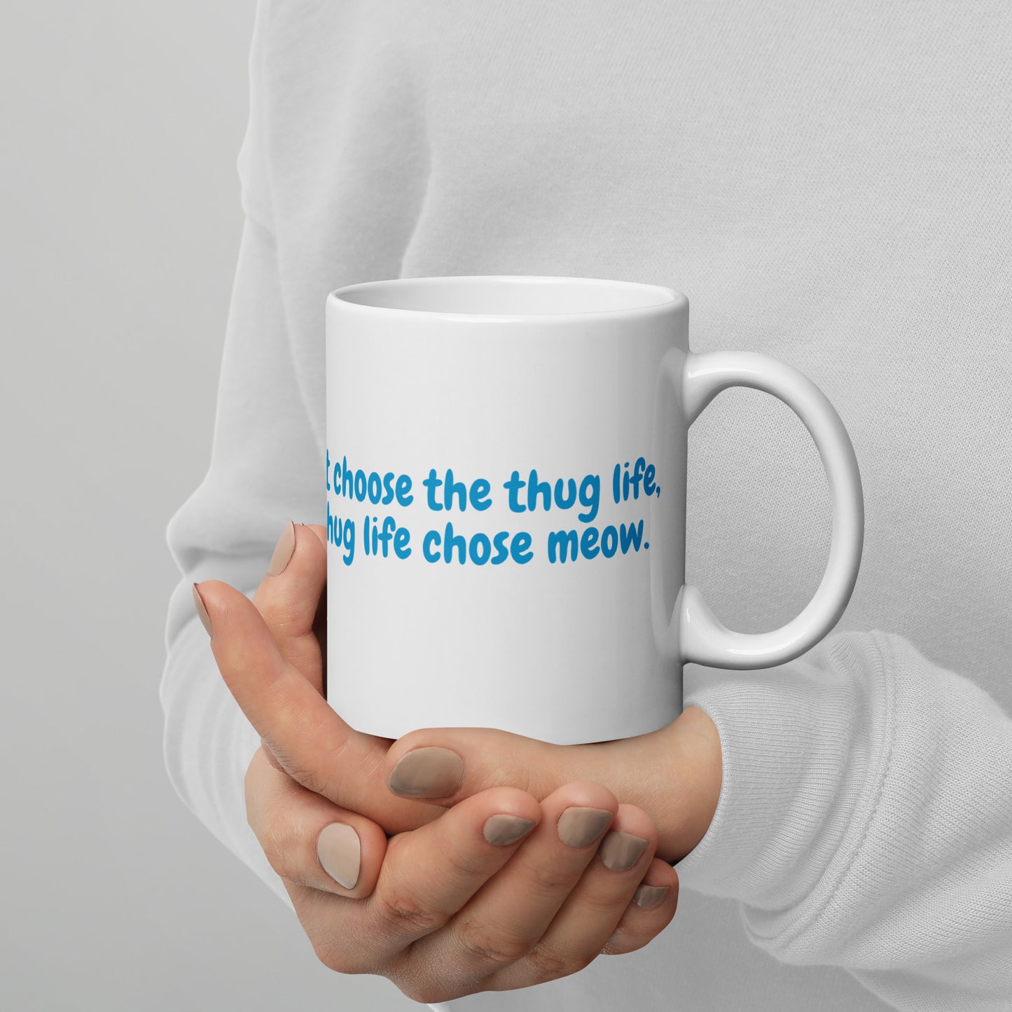 Cute Cat Thug Life Mug - Adorable Feline with Bandana on White Glossy Mug