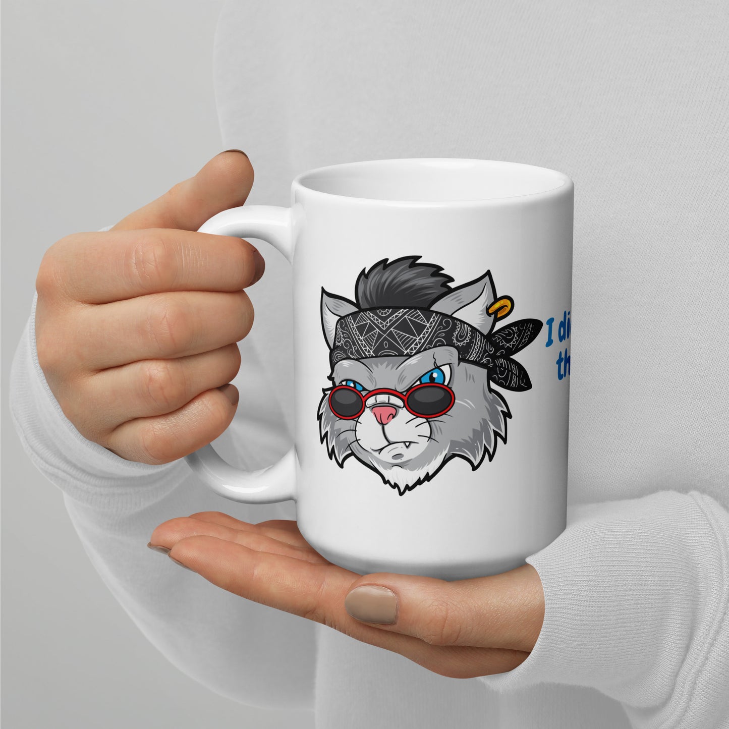 Cute Cat Thug Life Mug - Adorable Feline with Bandana on White Glossy Mug