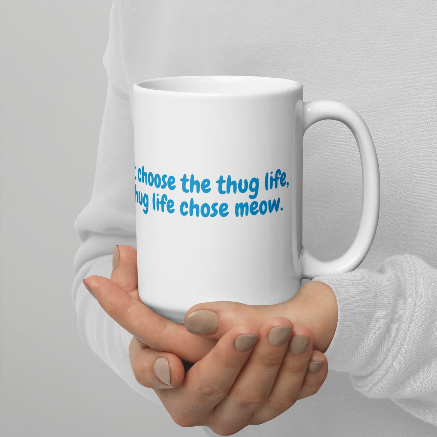 Cute Cat Thug Life Mug - Adorable Feline with Bandana on White Glossy Mug