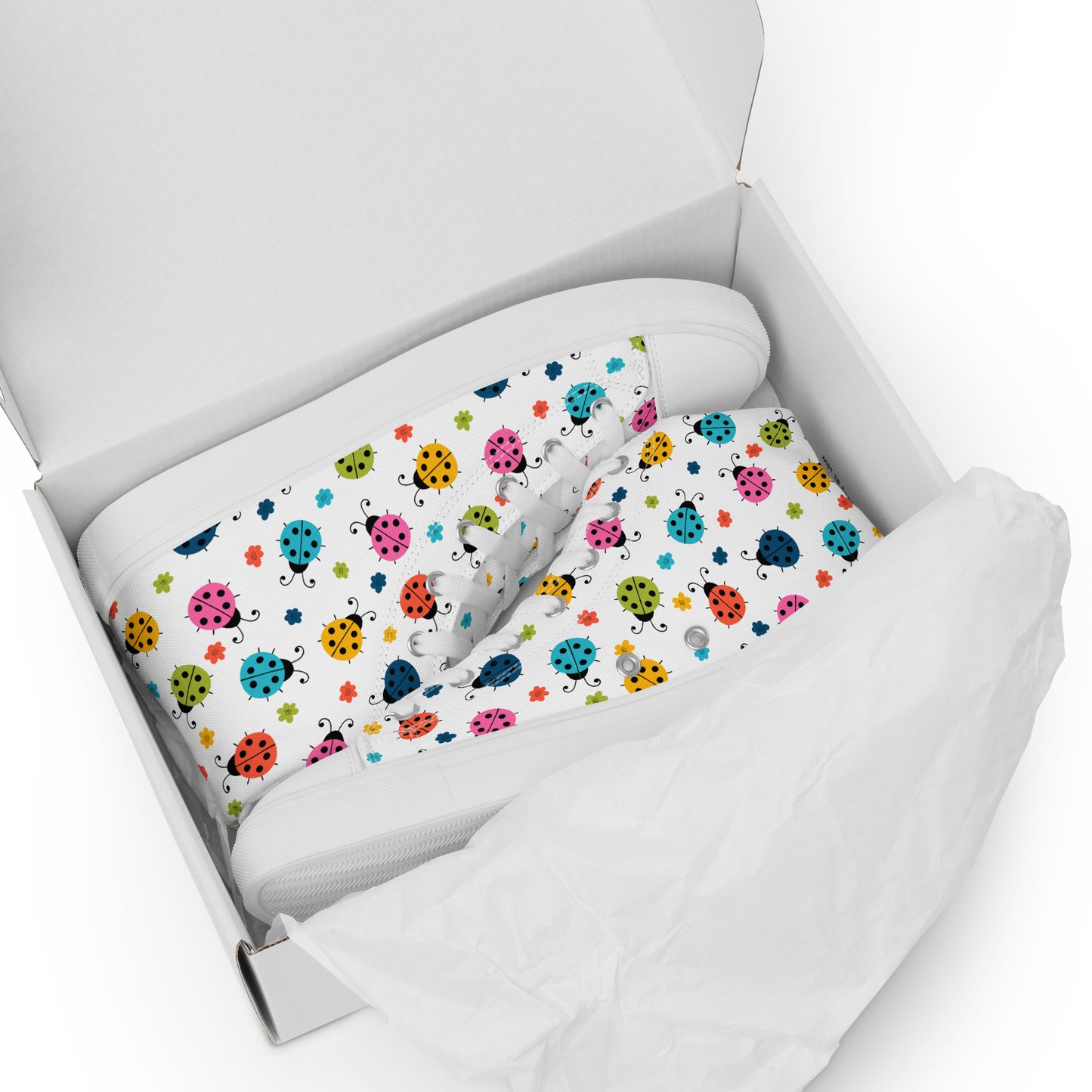 Women’s High Top Canvas Shoes Seamless Ladybug Pattern