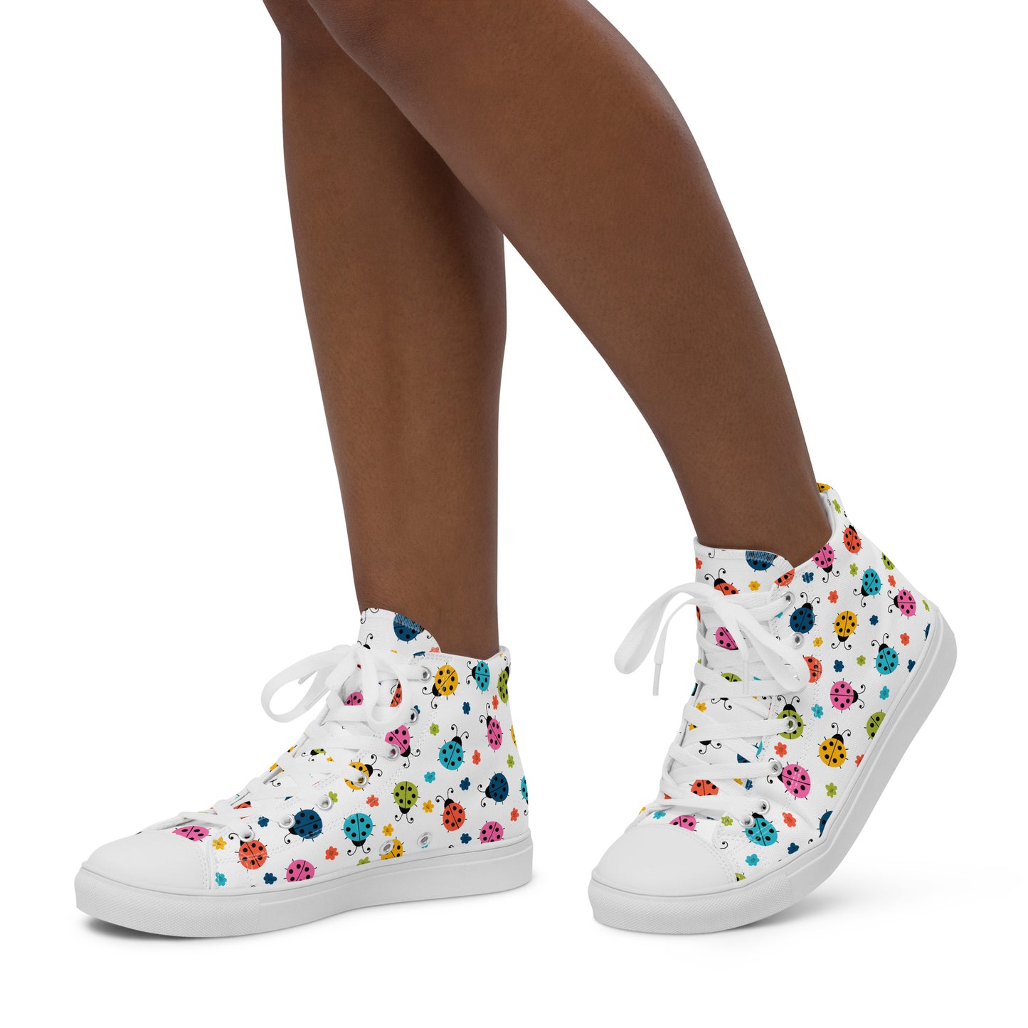 Women’s High Top Canvas Shoes Seamless Ladybug Pattern