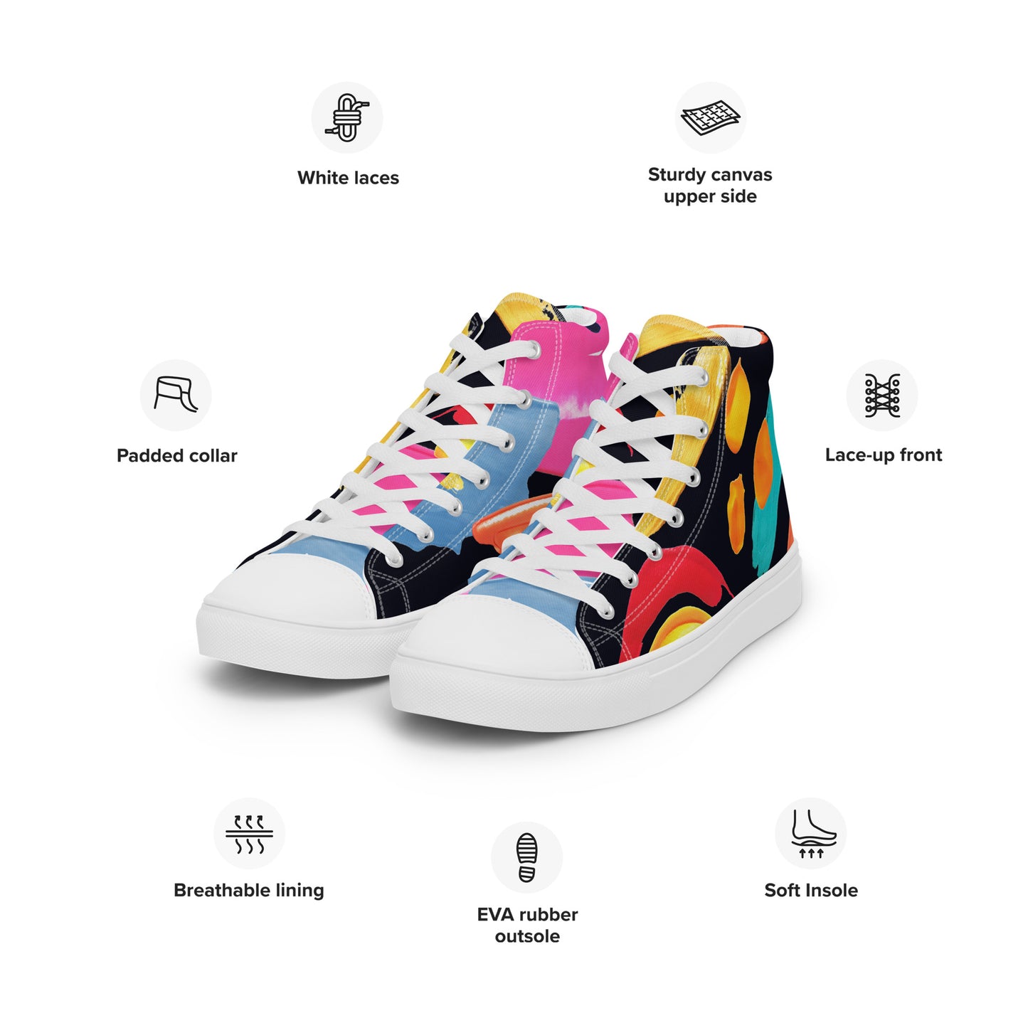 Women’s High Top Canvas Sneakers Colourful Watercolour Pattern